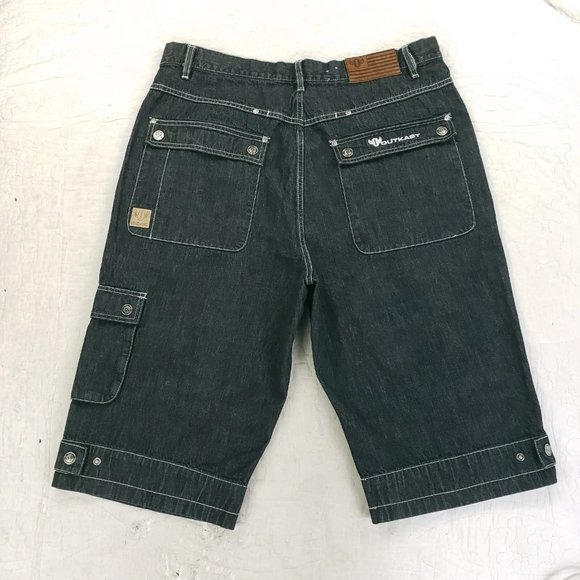 Outkast Clothing Co Denim Jean Cargo Shorts Mens Measure 38 Black - Picture 2 of 10